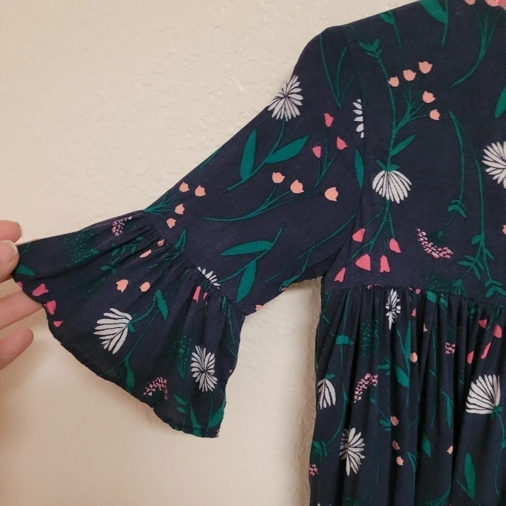 Gymboree Navy Blue Floral Dress with Bell Sleeves